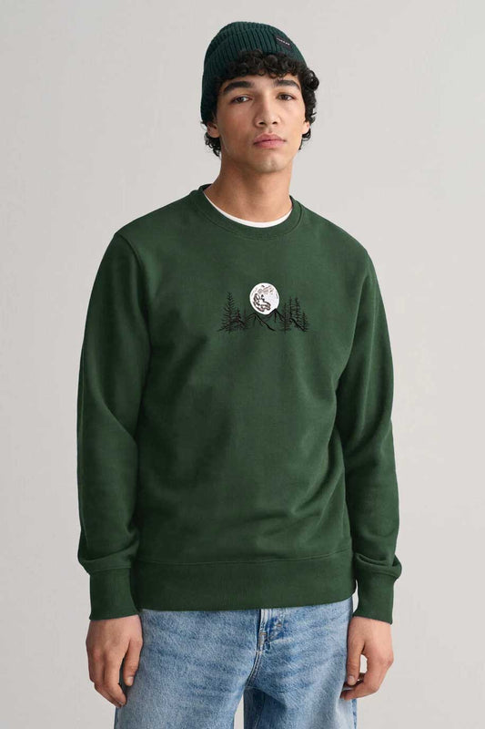 Polo Republica Men's Mountain Moon Embroidered Fleece Sweat Shirt