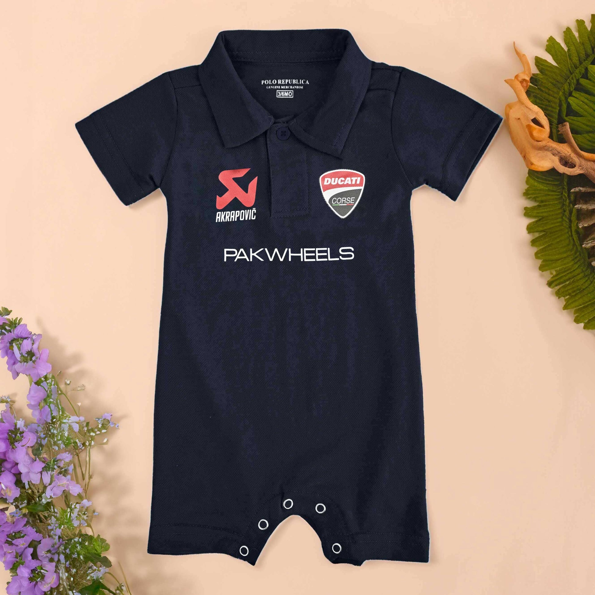 Polo Republica PakWheels Ducati Printed Baby Romper Romper Polo Republica Navy 0-3 Months 