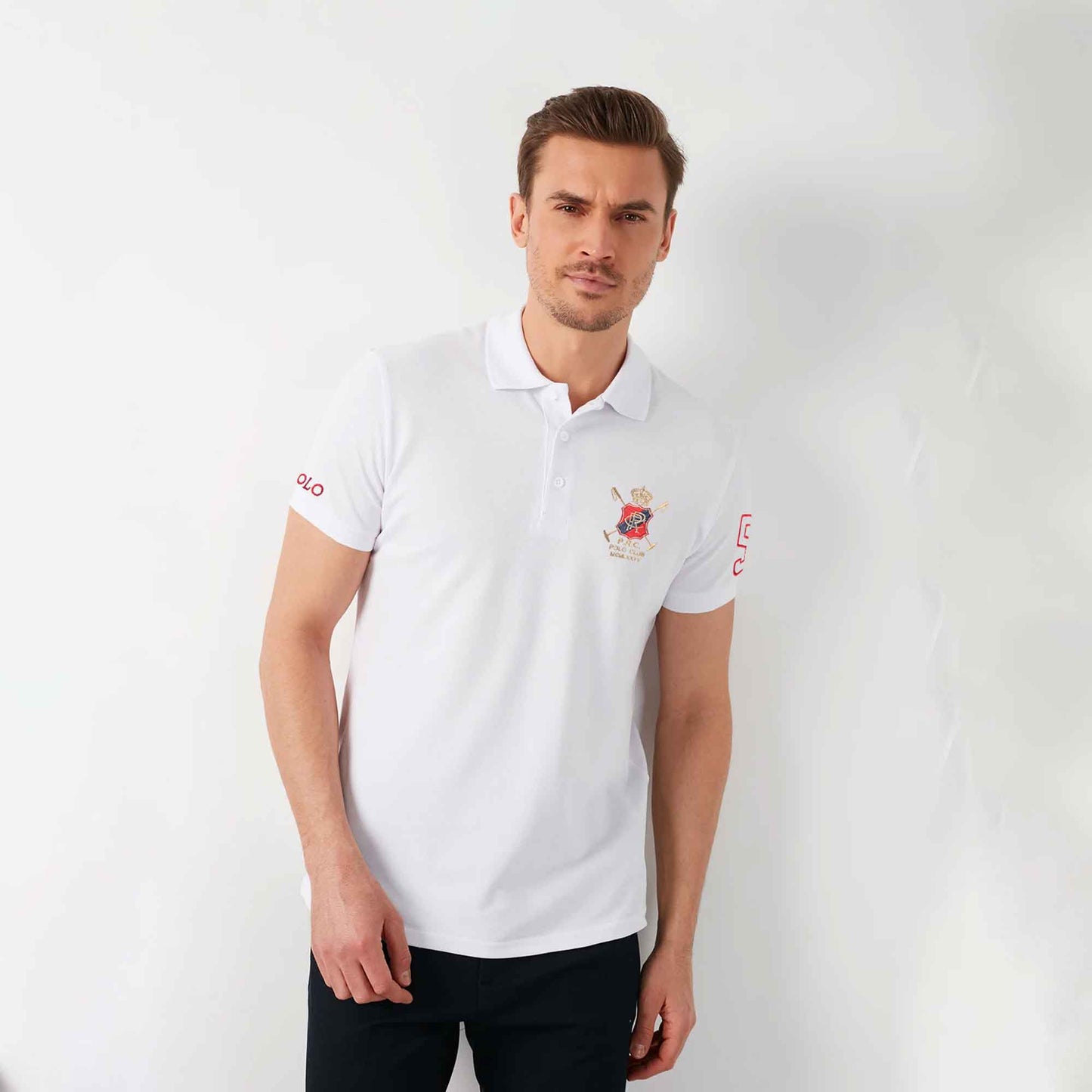 Polo Republica Men's Polo Crest & 5 Embroidered Short Sleeve Polo Shirt