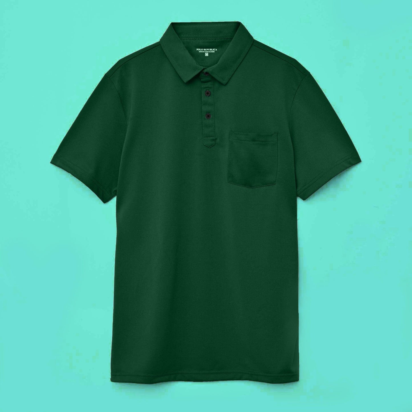 Polo Republica Men's Essentials Tailored Collar Pocket Polo Shirt Bottle Green