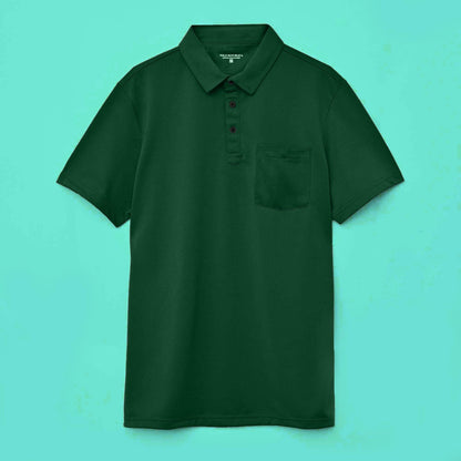 Polo Republica Men's Essentials Tailored Collar Pocket Polo Shirt Bottle Green