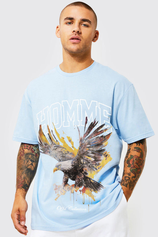 Polo Republica Men's Homme Eagle Printed Oversized Classic Tee Shirt