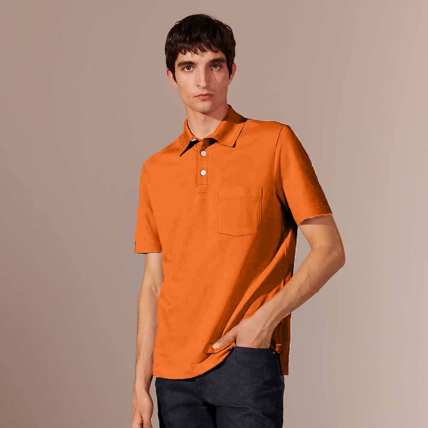 Polo Republica Men's Essentials Tailored Collar Pocket Polo Shirt Orange