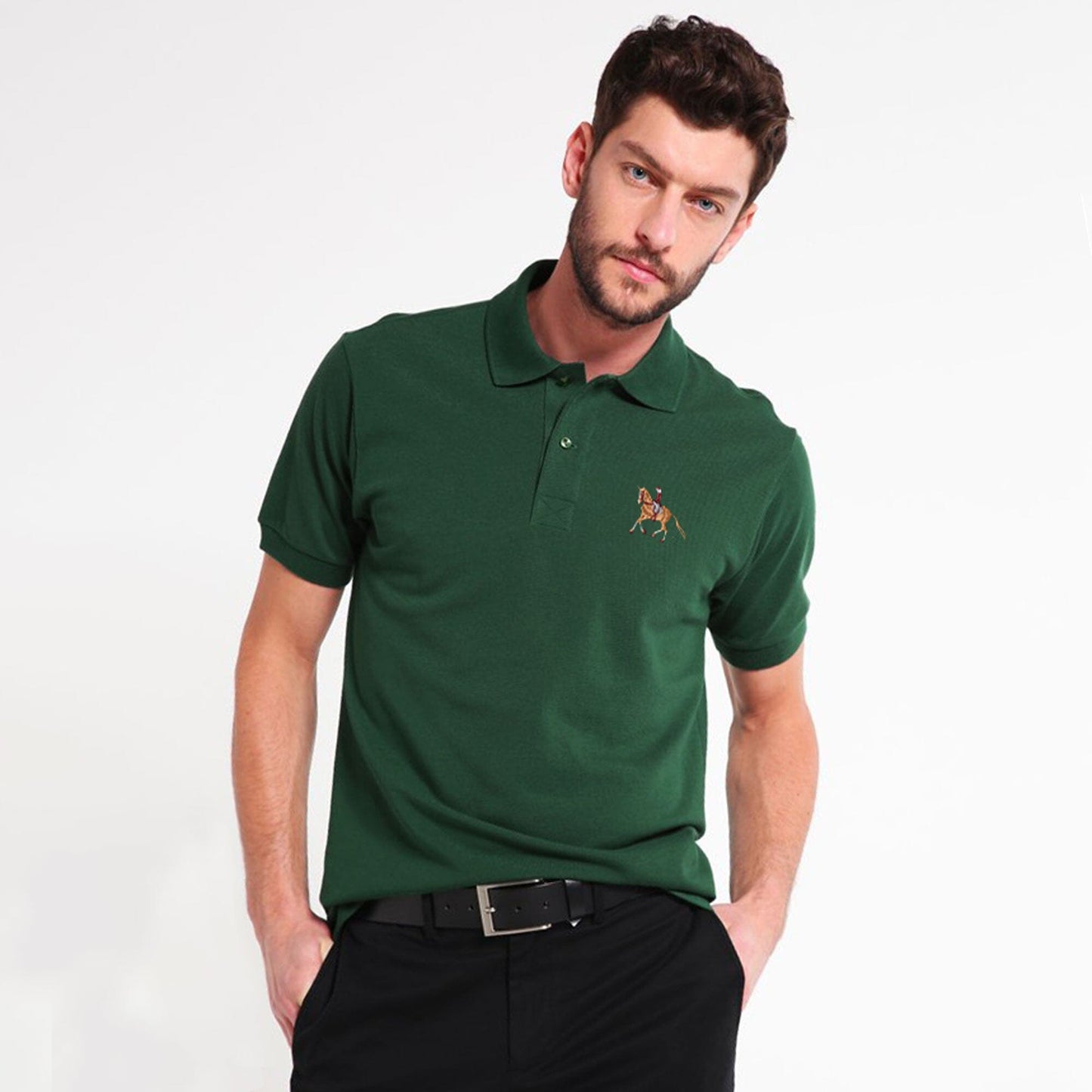 Polo Republica Men's Horse Rider Embroidered Short Sleeve Polo Shirt Men's Polo Shirt Polo Republica Bottle Green S 