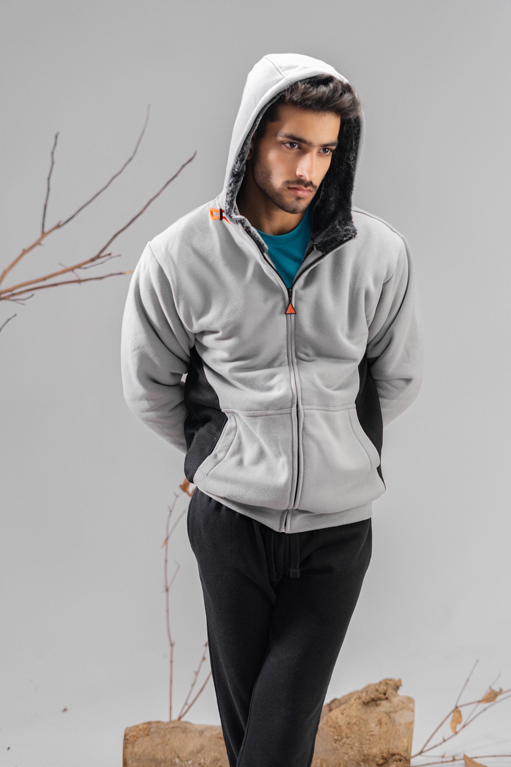 Axinite Unisex AX 96 Contrast Panel Fleece Zipper Hoodie Unisex Zipper Hoodie Image 