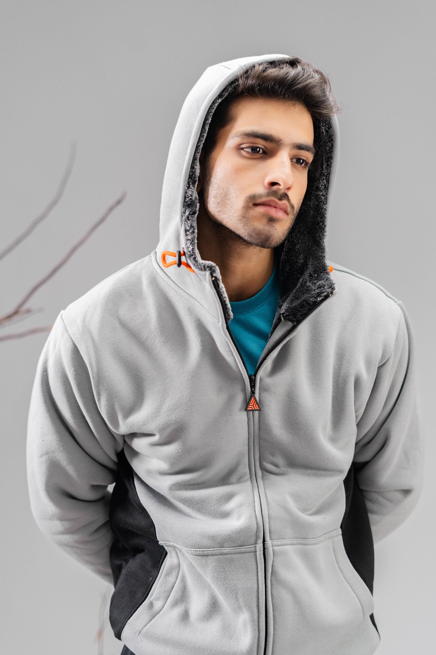 Axinite Unisex AX 96 Contrast Panel Fleece Zipper Hoodie Unisex Zipper Hoodie Image 