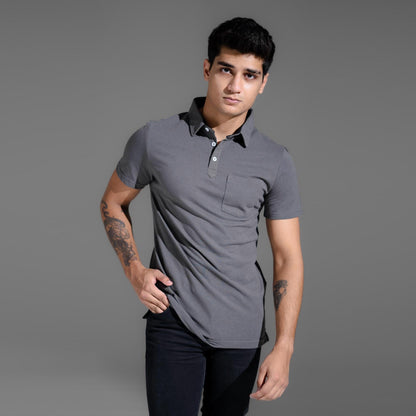 Polo Republica Men's Essentials Tailored Collar Pocket Polo Shirt Graphite