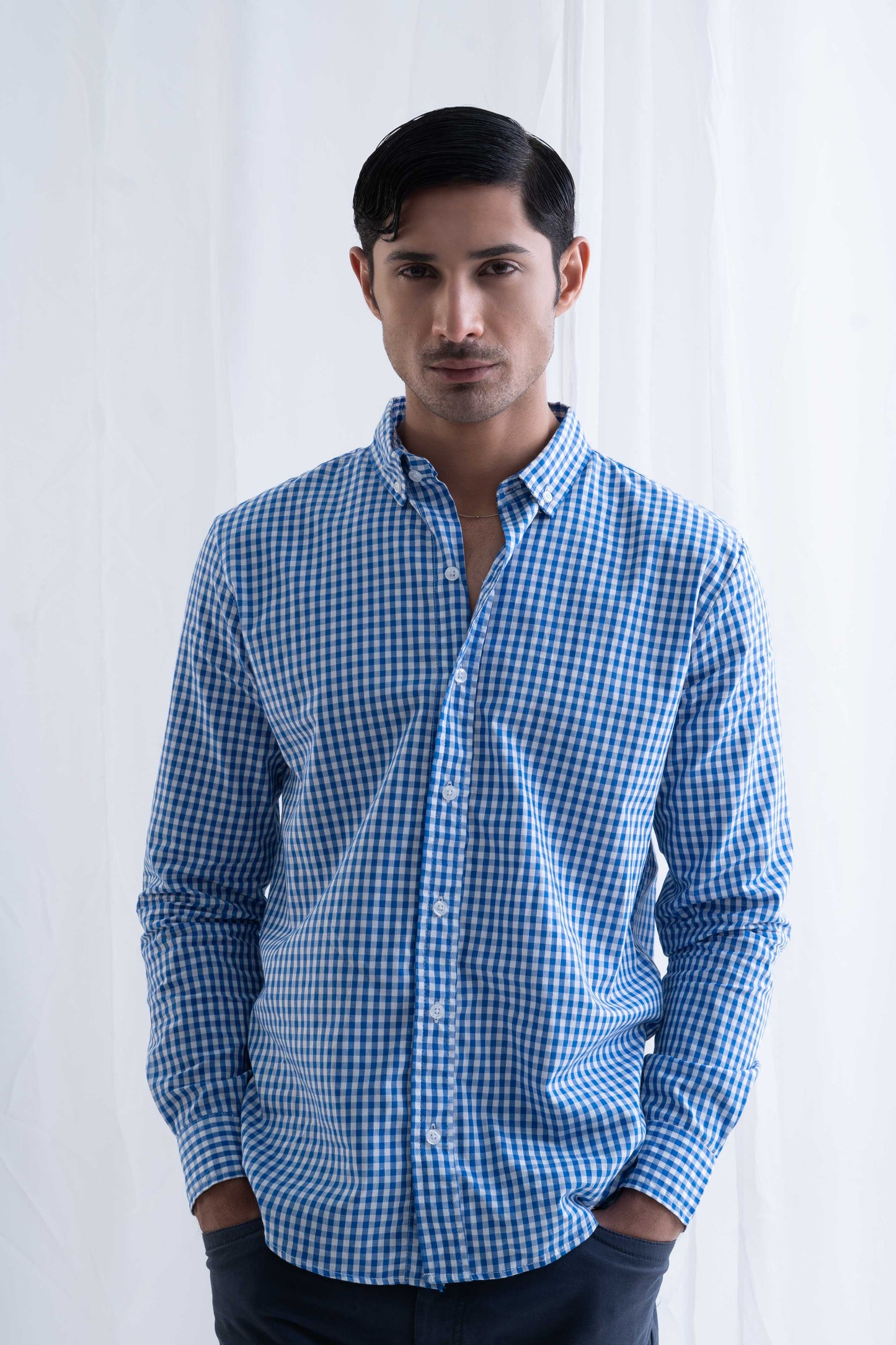 Polo Republica Men's Blue Gingham Casual Shirt