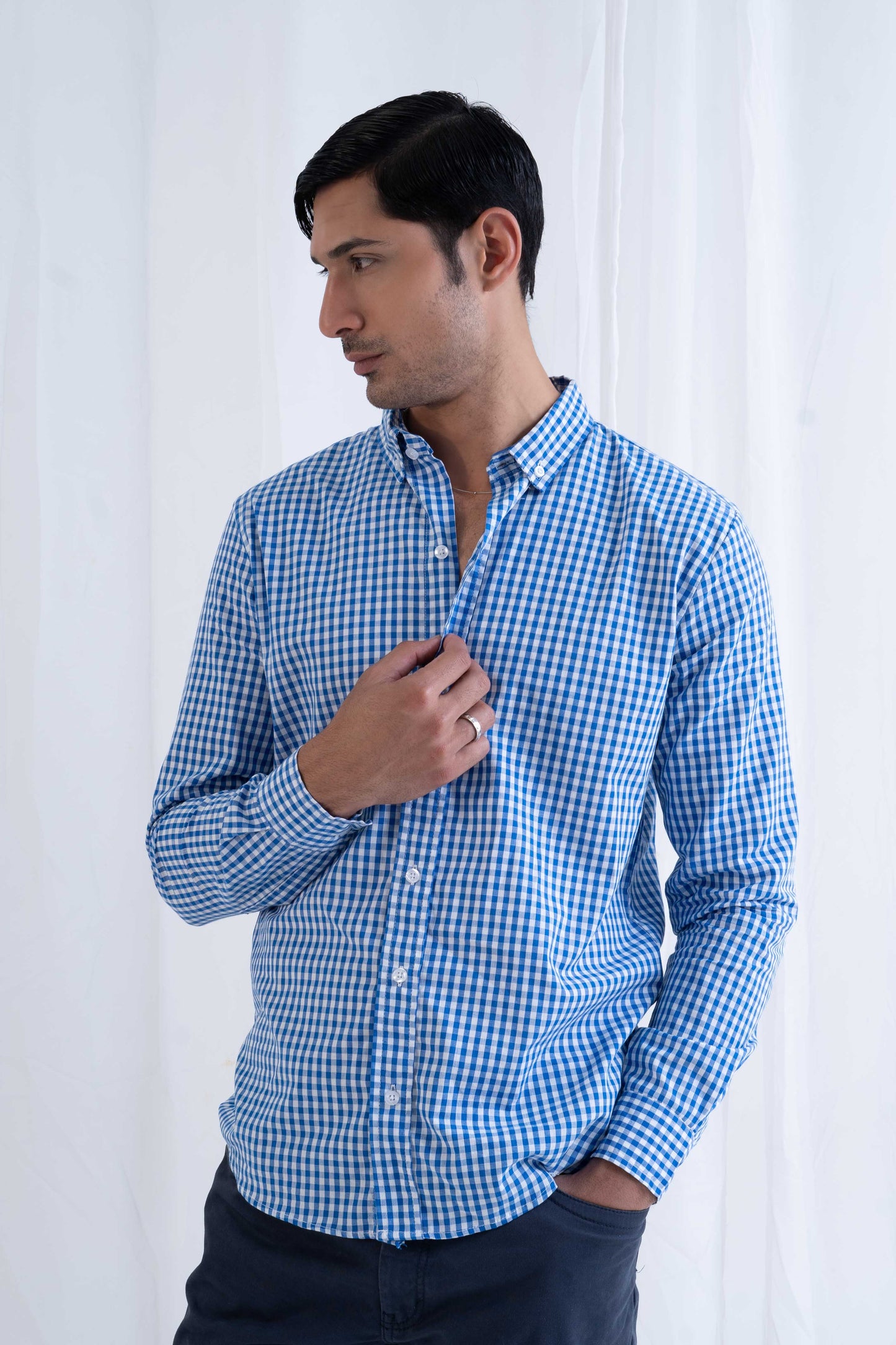 Polo Republica Men's Blue Gingham Casual Shirt