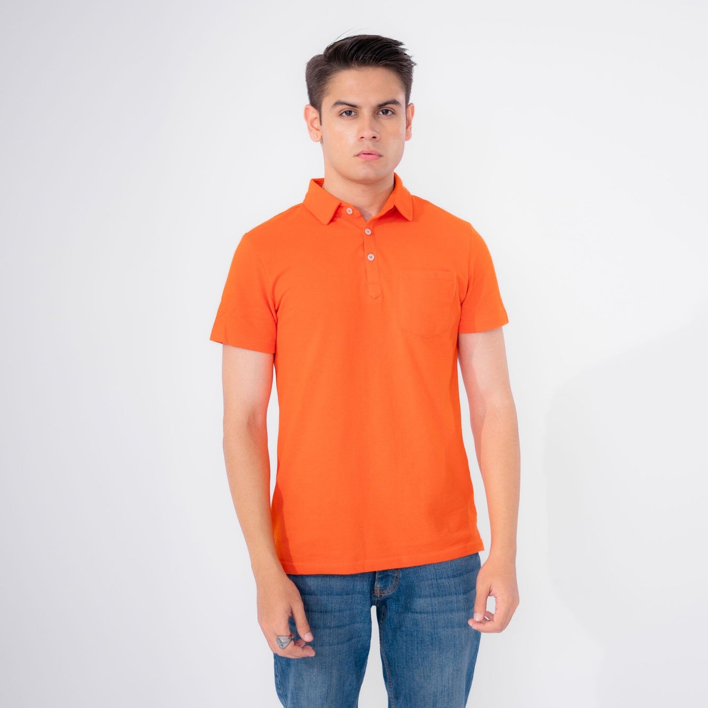 Polo Republica Men's Essentials Tailored Collar Pocket Polo Shirt Orange