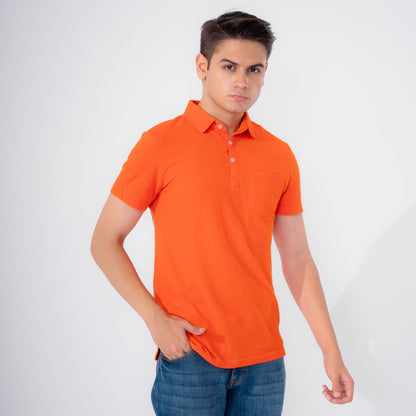 Polo Republica Men's Essentials Tailored Collar Pocket Polo Shirt Orange