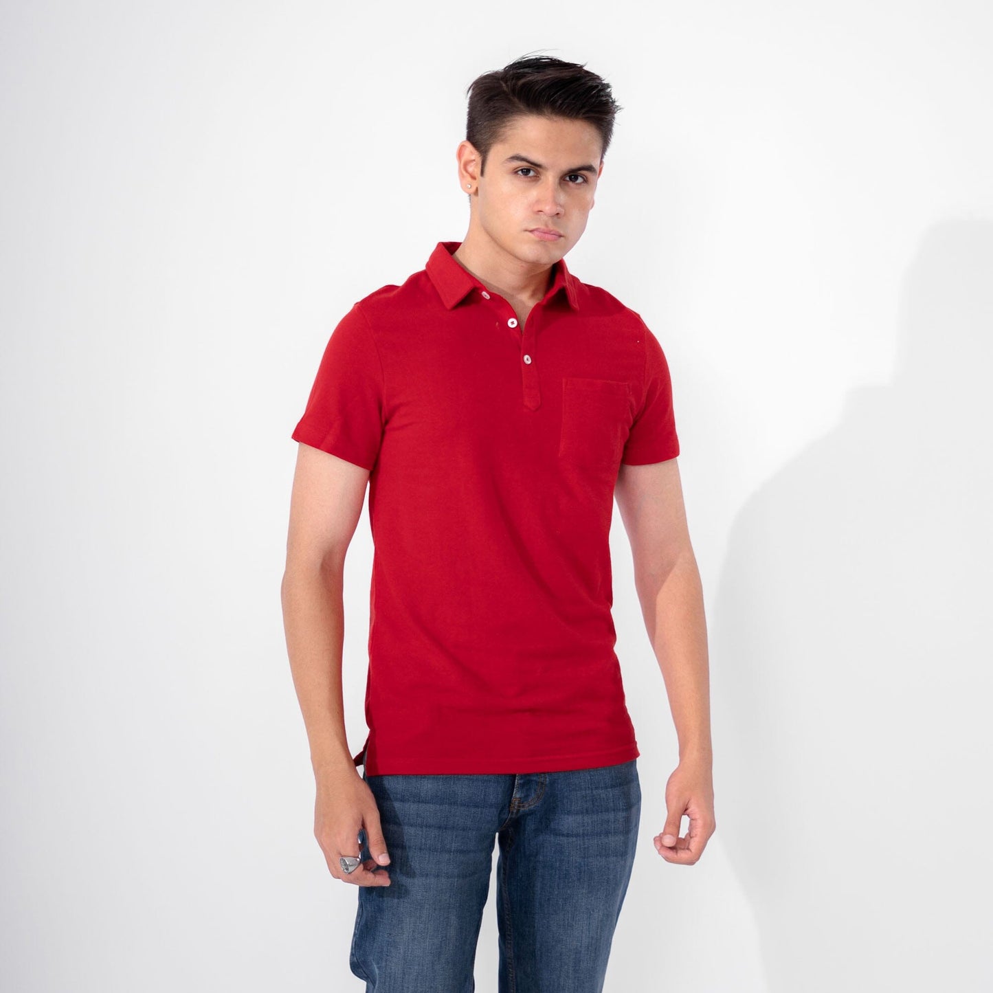 Polo Republica Men's Essentials Tailored Collar Pocket Polo Shirt Red