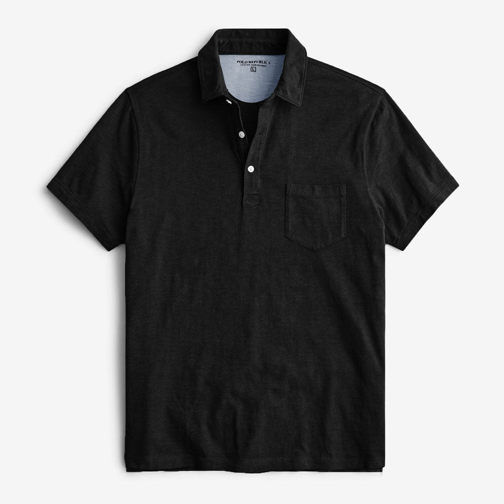 Polo Republica Men's Essentials Tailored Collar Pocket Polo Shirt Black