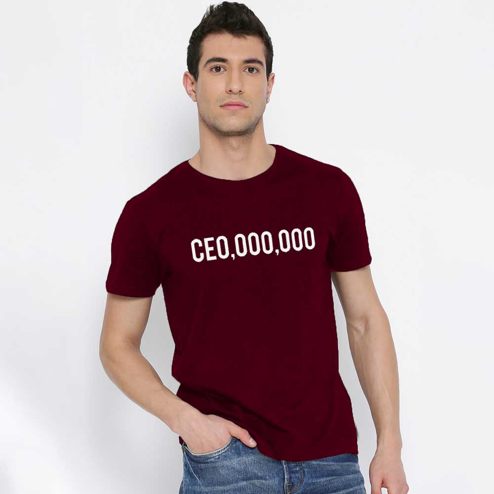 Men's Printed Crew Neck Tee Shirt CEO Millionaire Men's Tee Shirt Image Burgundy White XS