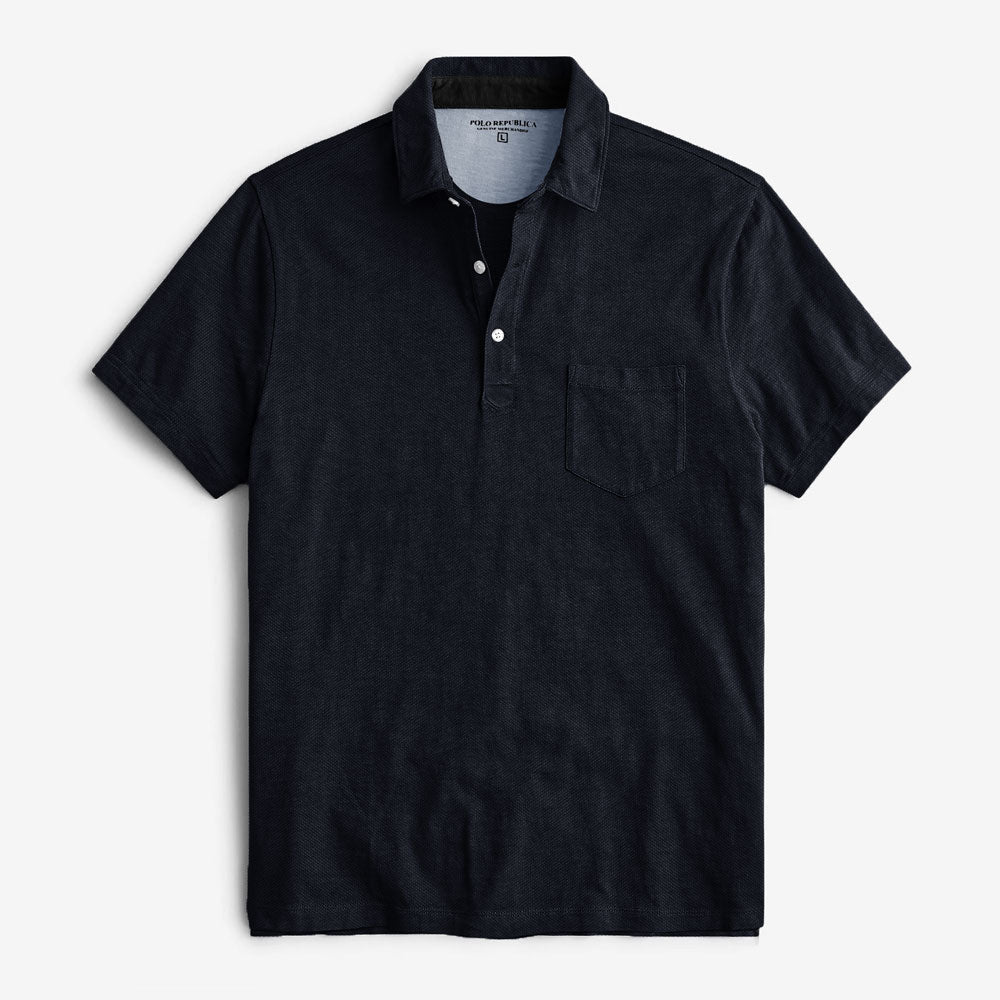 Polo Republica Men's Essentials Tailored Collar Pocket Polo Shirt Dark Navy