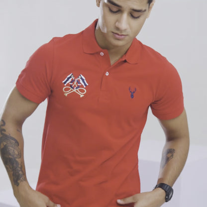 Polo Republica Men's Deer & Double Flag Embroidered Short Sleeve Polo Shirt