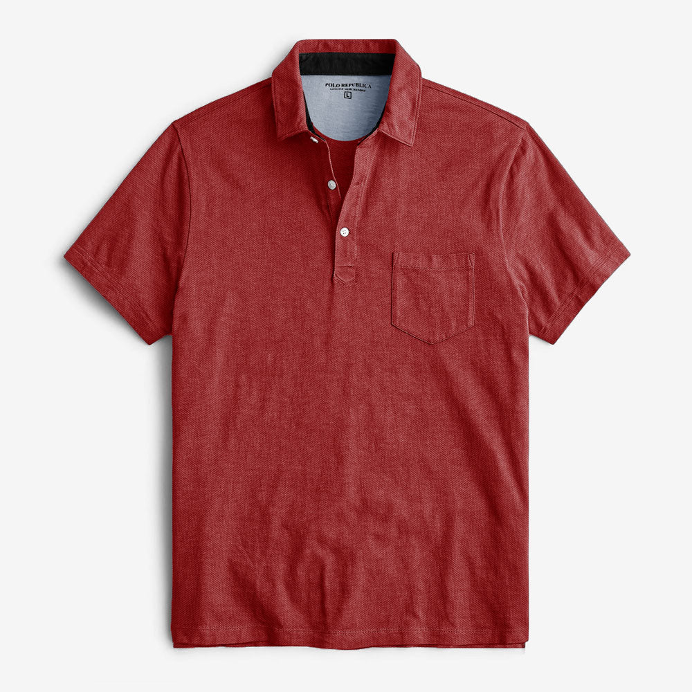 Polo Republica Men's Essentials Tailored Collar Pocket Polo Shirt Red