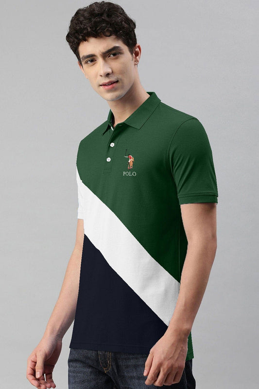 Polo Republica Men's Signature Pony Polo Embroidered Contrast Panel Polo Shirt Men's Polo Shirt Polo Republica Bottle Green & Navy S 