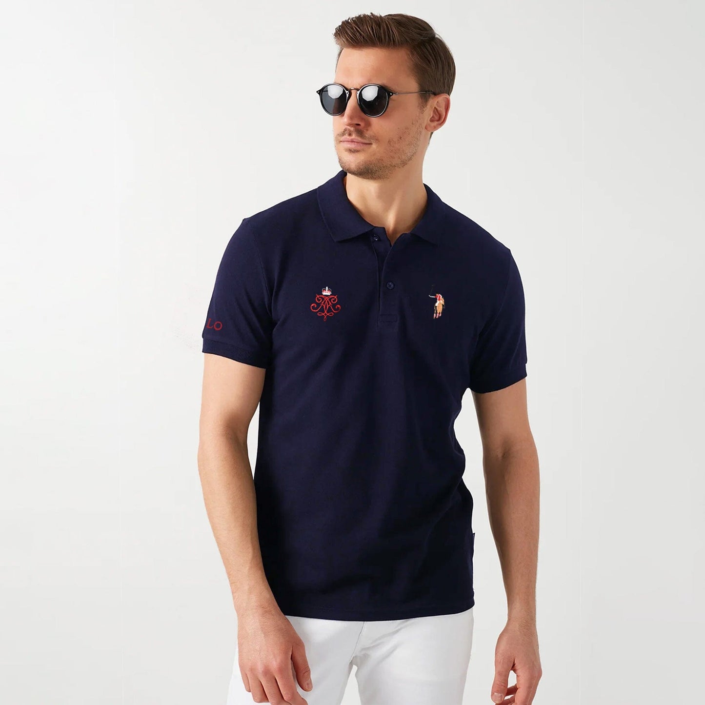 Polo Republica Men's Signature Pony & Crown Crest Embroidered Short Sleeve Polo Shirt Men's Polo Shirt Polo Republica Navy S 