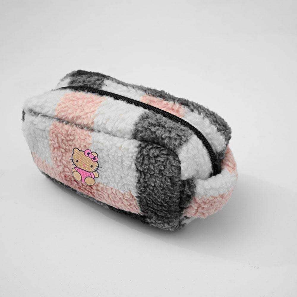 Polo Republica Hello Kitty Embroidered Fleece Zipper Makeup Bag. Made-With-Waste! Storage Bag Polo Republica White & Pink 