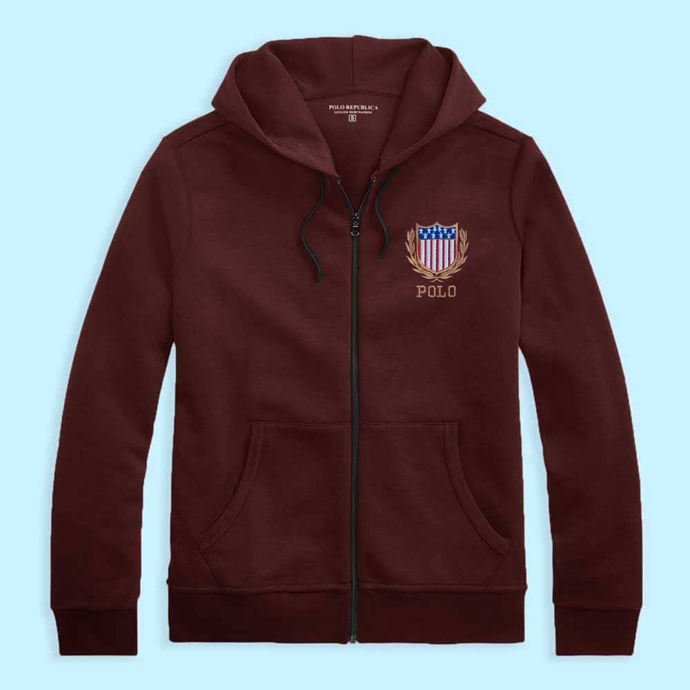 Polo Republica Men's Polo Crest Embroidered Terry Zipper Hoodie Men's Zipper Hoodie Polo Republica Burgundy S 