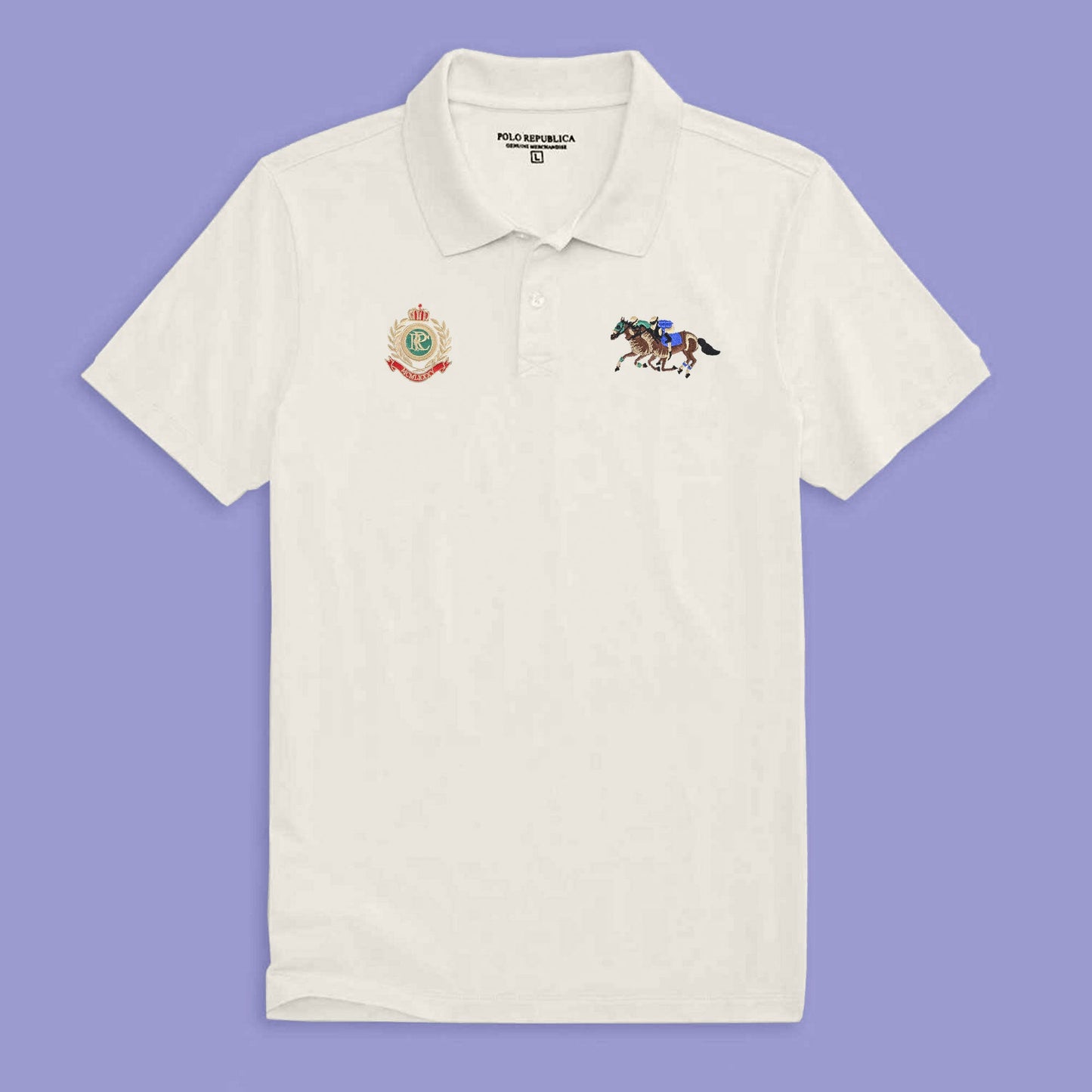 Polo Republica Men's Double Horse Rider & PRC Crest Embroidered Short Sleeve Polo Shirt