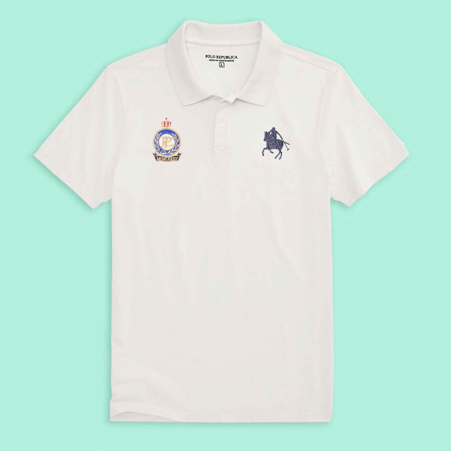 Polo Republica Men's Horse Rider & PRC Crest Embroidered Short Sleeve Polo Shirt