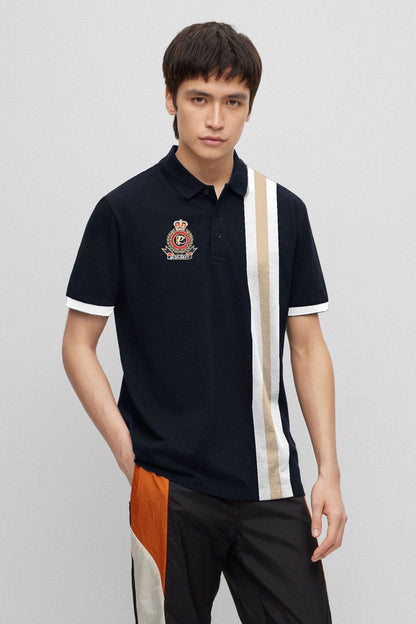 Polo Republica Men's Crest Embroidered Contrast Stripe Panel Polo Shirt