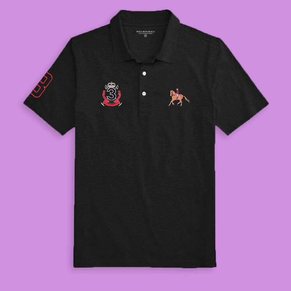 Polo Republica Men's Horse & 8 Embroidered Short Sleeve Polo Shirt Men's Polo Shirt Polo Republica Black S 