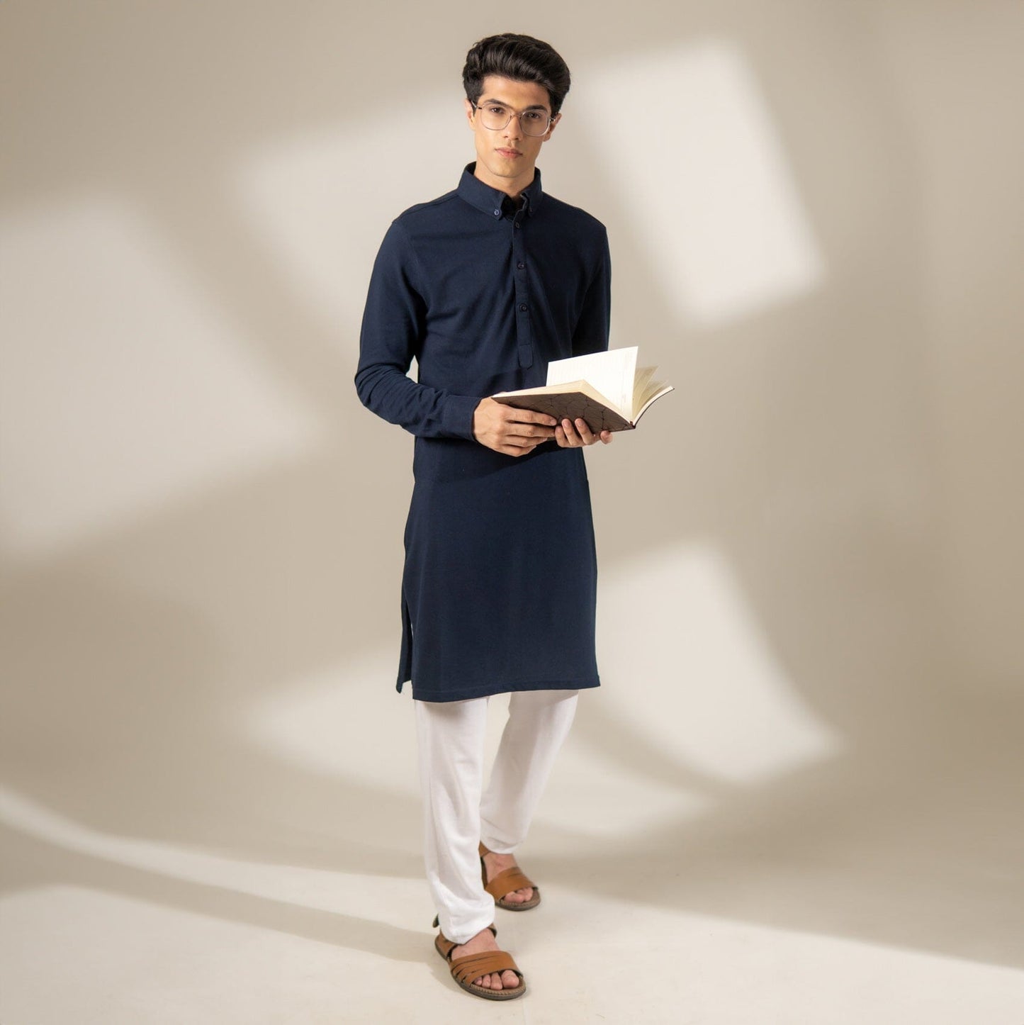 Polo Republica Knitted Pique Kurta with Button-Down Collars Men's Kurta Polo Republica Navy S 