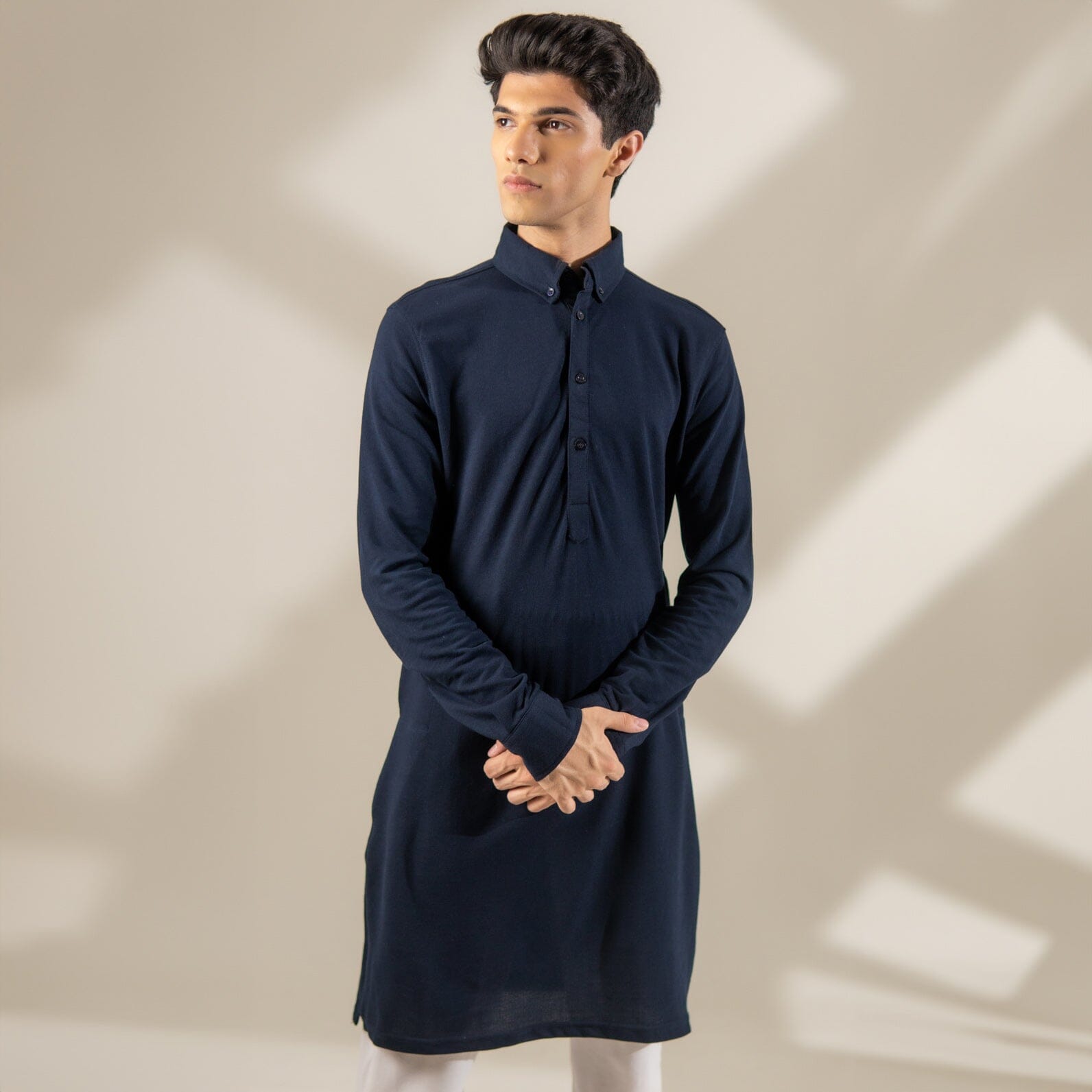 Polo Republica Knitted Pique Kurta with Button-Down Collars Men's Kurta Polo Republica 