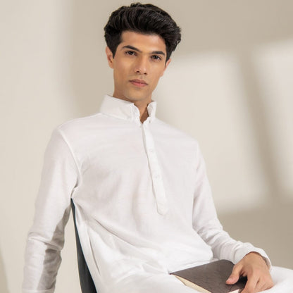 Polo Republica Knitted Pique Kurta with Button-Down Collars Men's Kurta Polo Republica 