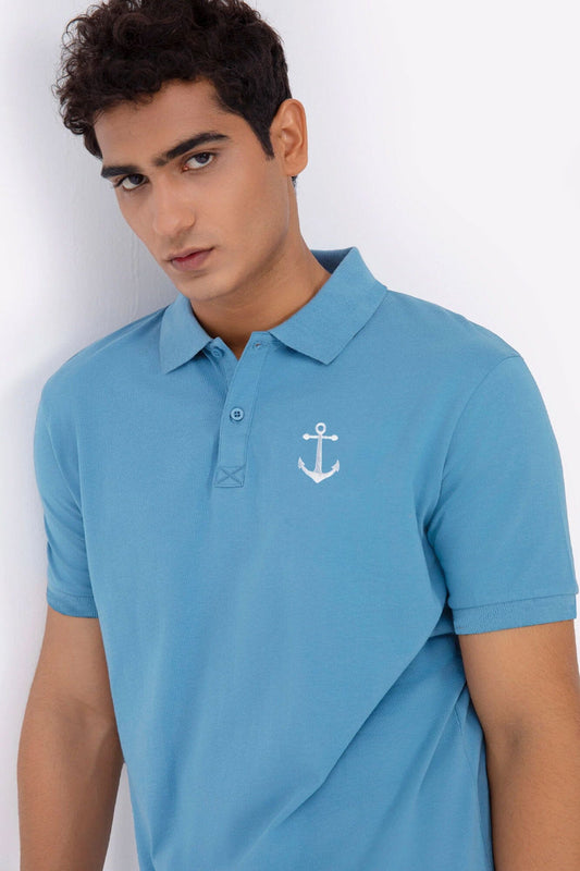 Polo Republica Men's Anchor Embroidered Short Sleeve Polo Shirt Men's Polo Shirt Polo Republica Sky S 