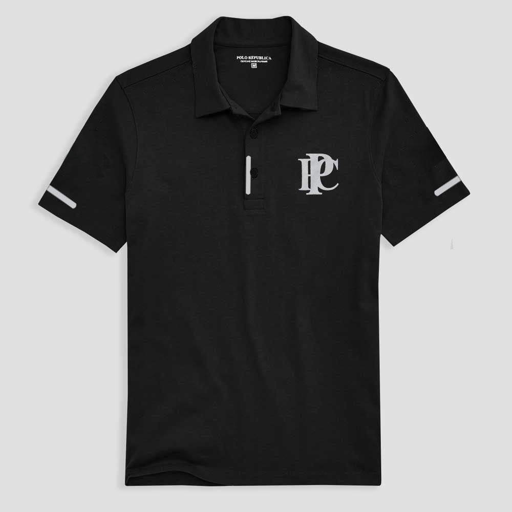 Polo Republica Men's Placket Stripe PRC Printed Activewear Polo Shirt Men's Polo Shirt Polo Republica Black XS 