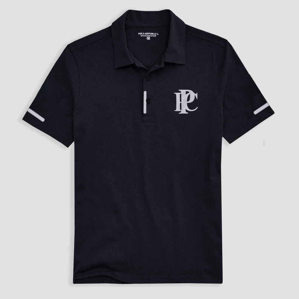 Polo Republica Men's Placket Stripe PRC Printed Activewear Polo Shirt Men's Polo Shirt Polo Republica Dark Navy XS 