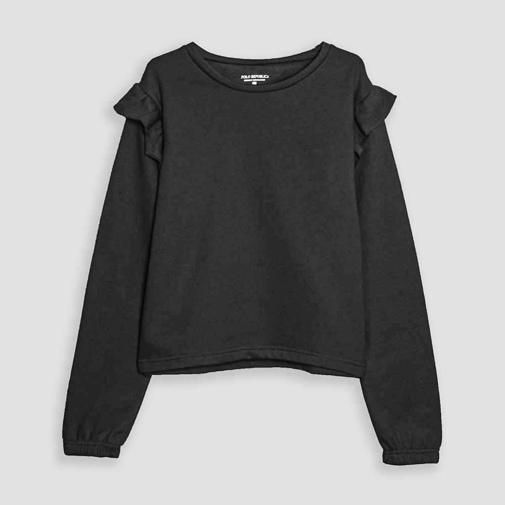 Polo Republica Women's Frill Shoulder Long Sleeve Fleece Sweatshirt Women's Sweat Shirt Polo Republica Charcoal XS 