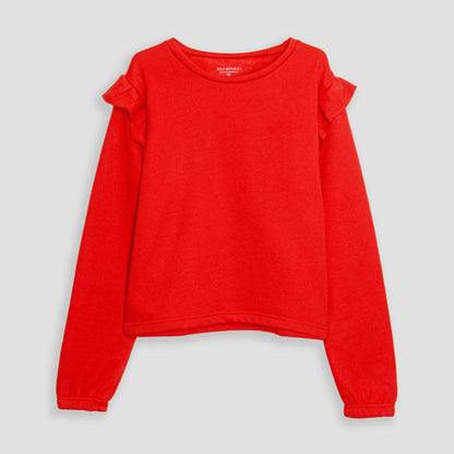 Polo Republica Women's Frill Shoulder Long Sleeve Fleece Sweatshirt Women's Sweat Shirt Polo Republica Red XS 